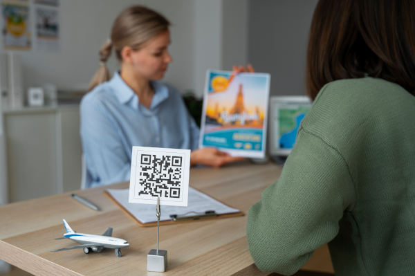 qr code sondage communication voyage deux femmes à un bureau